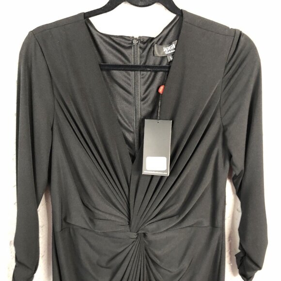 Tadashi Shoji Dress Womens Large Black Twisted Knot Ruched Formal Event NEW - Picture 2 of 16